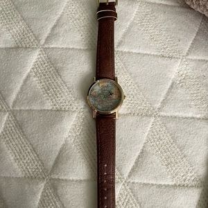 Womens faux leather world map watch